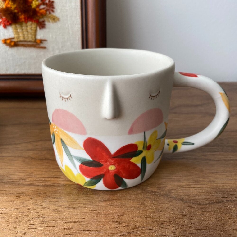 Anthropologie Face Mug by Jomini Tikkanen – Floral Ceramic Coffee Cup